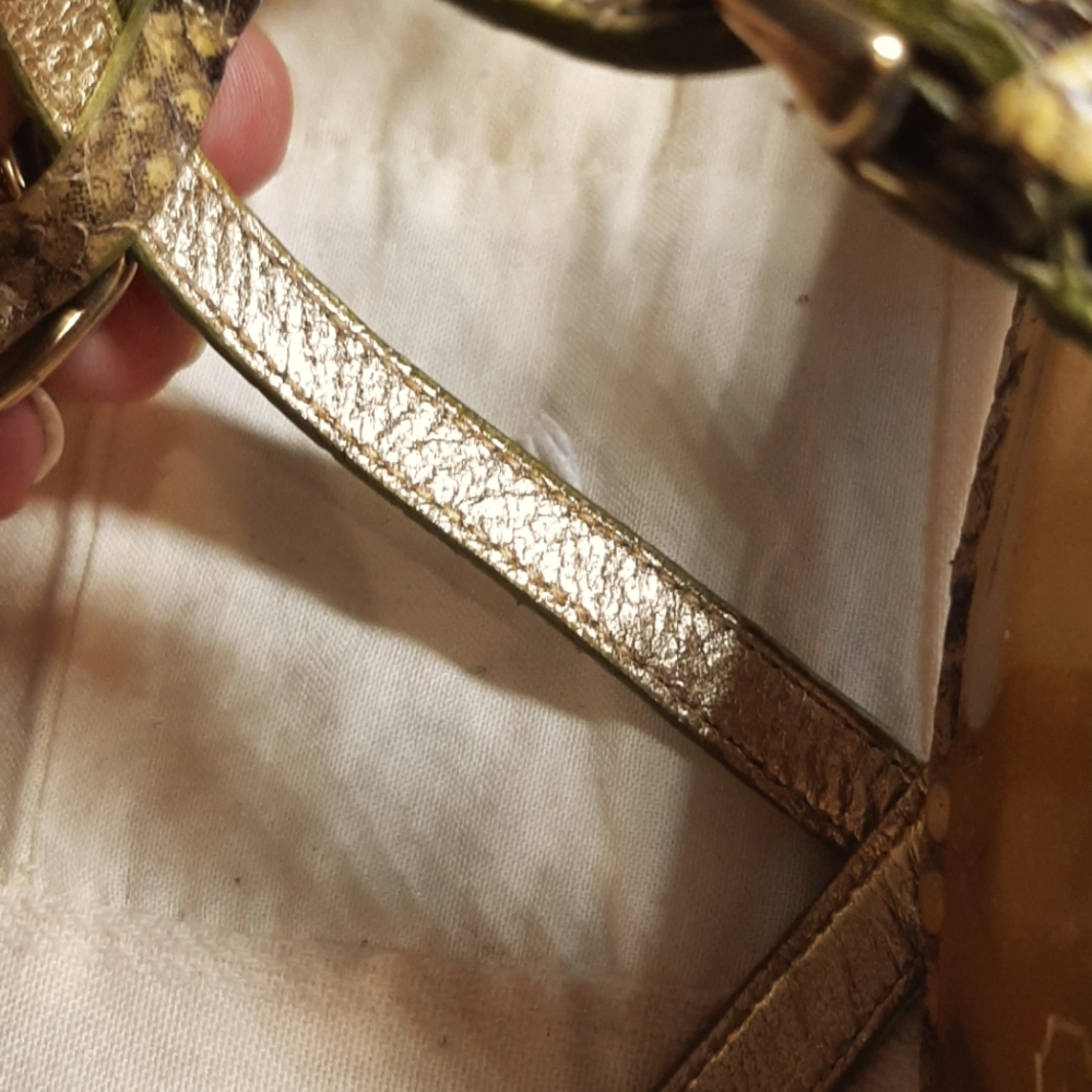COACH | Green-ish Snake Skin Gold Ankle Strap Heels - Picture 13 of 16